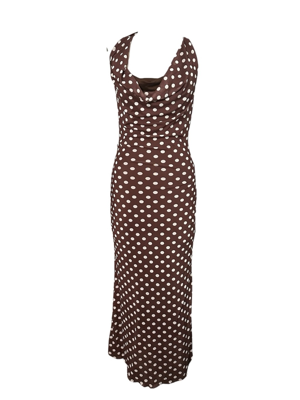 See You Monday Brown Polka Dot Mesh Halter Maxi Dress NWT S